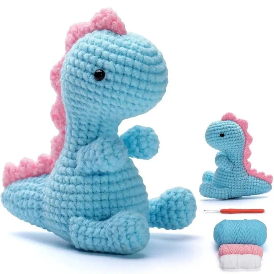 Dinosaur Crochet Kit – DIY Handmade Knitted Wool Doll Ornament Craft Set for Beginners