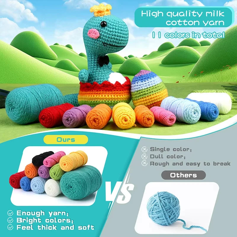 Dinosaur Crochet Kit – DIY Handmade Knitted Wool Doll Ornament Craft Set for Beginners