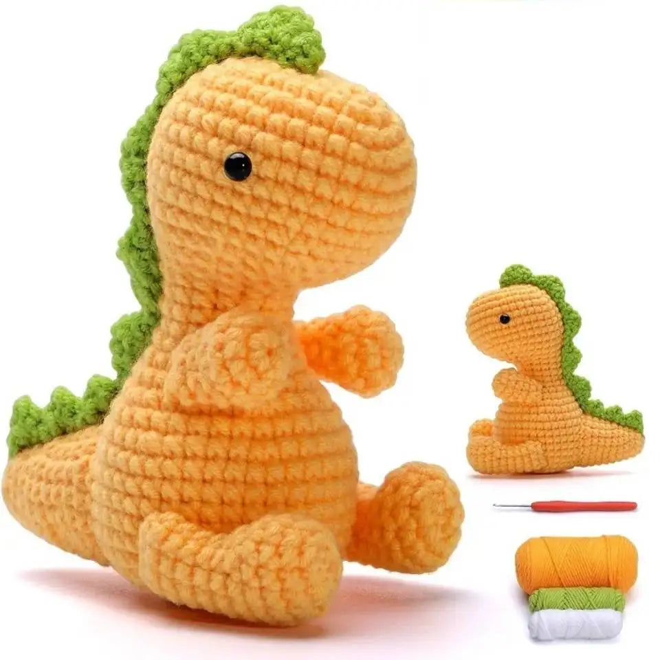 Dinosaur Crochet Kit – DIY Handmade Knitted Wool Doll Ornament Craft Set for Beginners