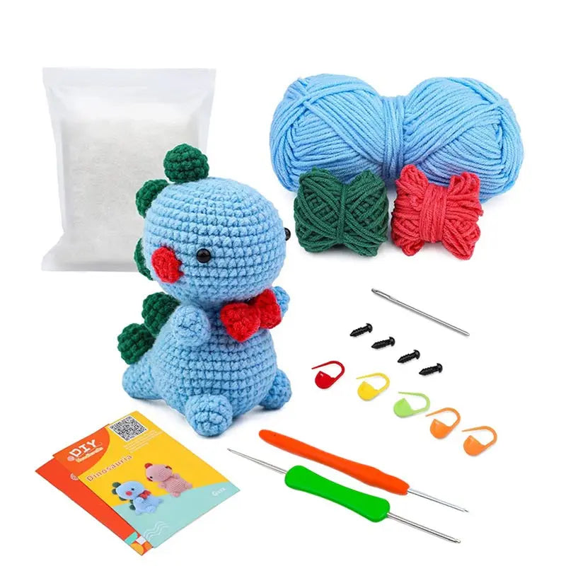 Dinosaur Crochet Kit – DIY Handmade Knitted Wool Doll Ornament Craft Set for Beginners