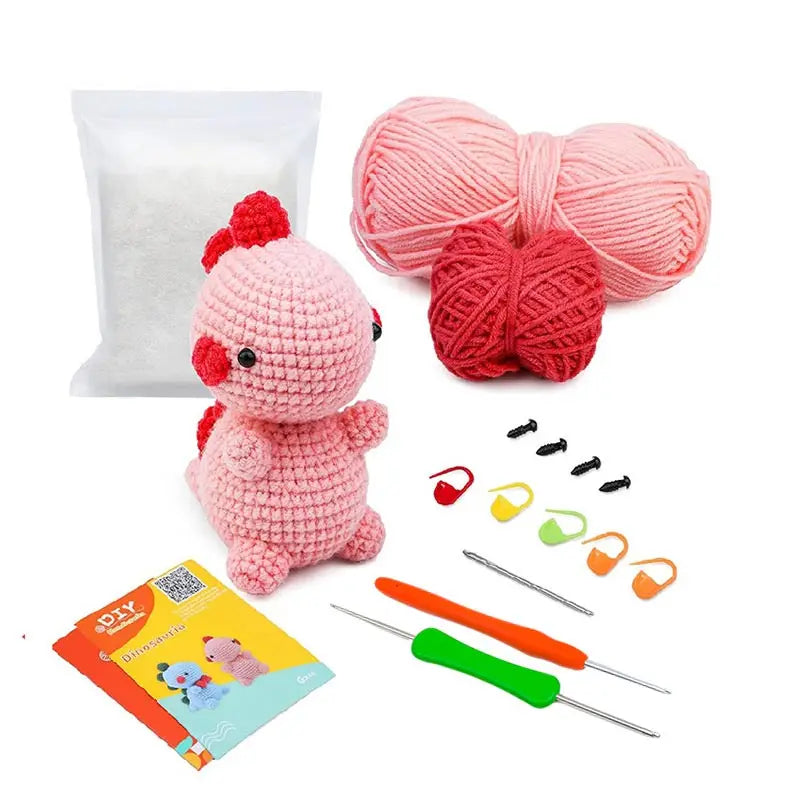 Dinosaur Crochet Kit – DIY Handmade Knitted Wool Doll Ornament Craft Set for Beginners