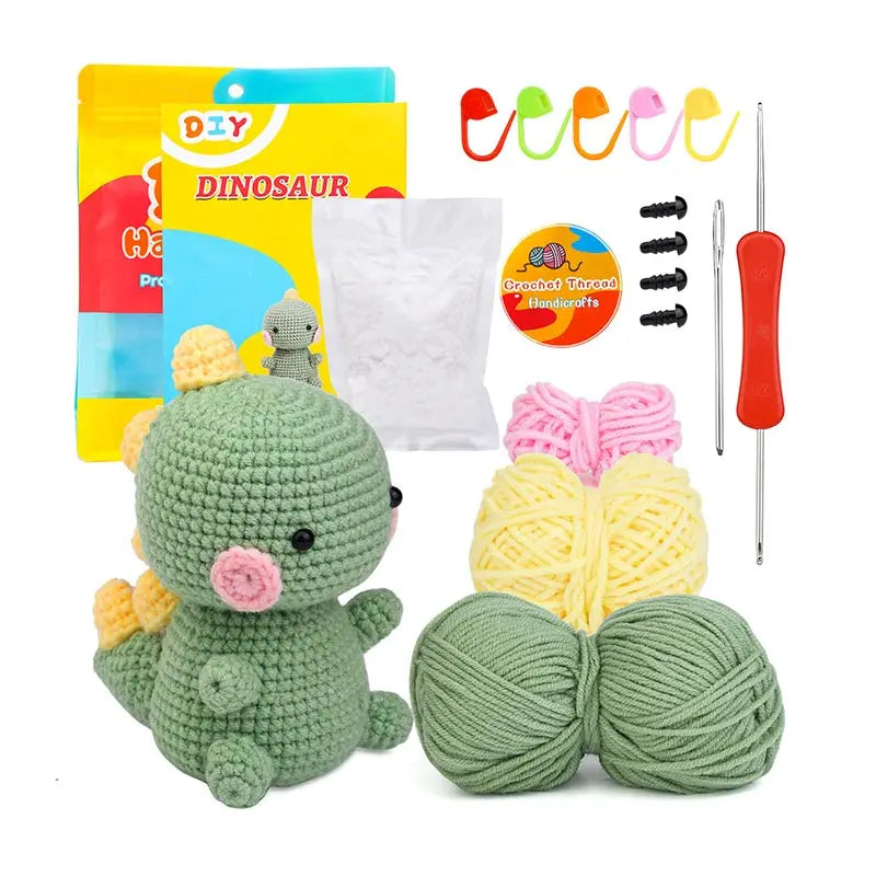 Dinosaur Crochet Kit – DIY Handmade Knitted Wool Doll Ornament Craft Set for Beginners