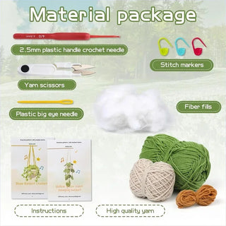 Beginner Crochet Hanging Plant Kit – DIY Macrame & Knitted Plant Decor with Video Tutorial, Cotton Yarn, Hooks & Tools