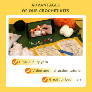 Beginner Crochet Kit – DIY Animal Crochet Set with Yarn, Hooks & Video Tutorials, Perfect for Craft Lovers