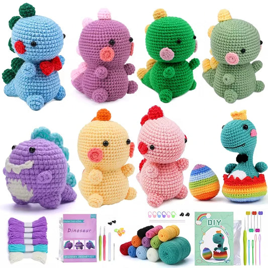 Dinosaur Crochet Kit – DIY Handmade Knitted Wool Doll Ornament Craft Set for Beginners