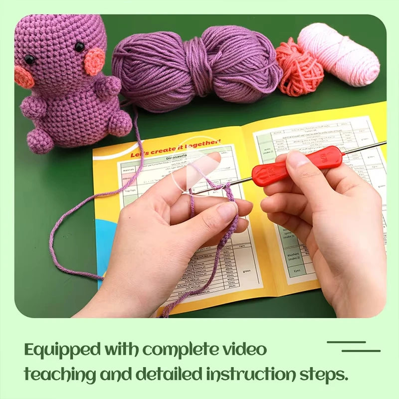 Dinosaur Crochet Kit – DIY Handmade Knitted Wool Doll Ornament Craft Set for Beginners