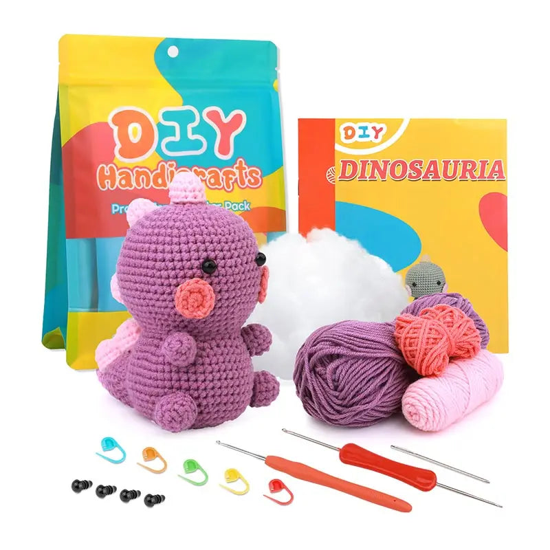 Dinosaur Crochet Kit – DIY Handmade Knitted Wool Doll Ornament Craft Set for Beginners