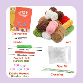 Beginner Crochet Kit - 6pcs DIY Potted Flower Set with Video Tutorial, Cotton Yarn, Needles, Hooks & Knitting Tools