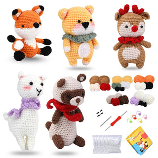 Beginner Crochet Kit – DIY Animal Crochet Set with Yarn, Hooks & Video Tutorials, Perfect for Craft Lovers