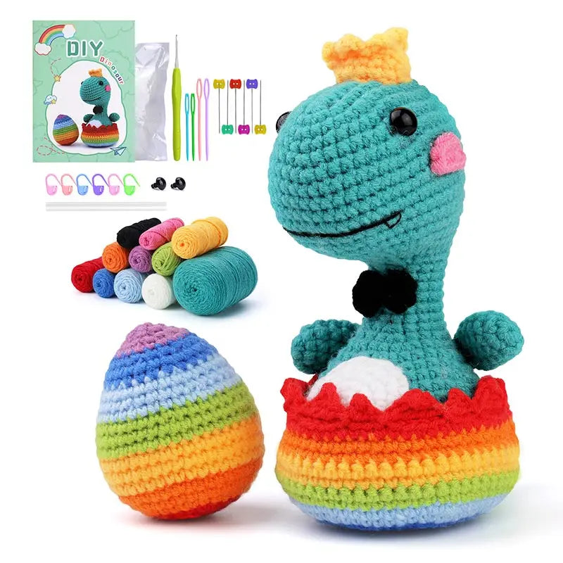 Dinosaur Crochet Kit – DIY Handmade Knitted Wool Doll Ornament Craft Set for Beginners