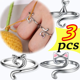 Cat Ears Crochet Ring – Yarn Tension Regulator for Knitting & Crocheting | Finger Protection Weaving Hoop Sewing Tool