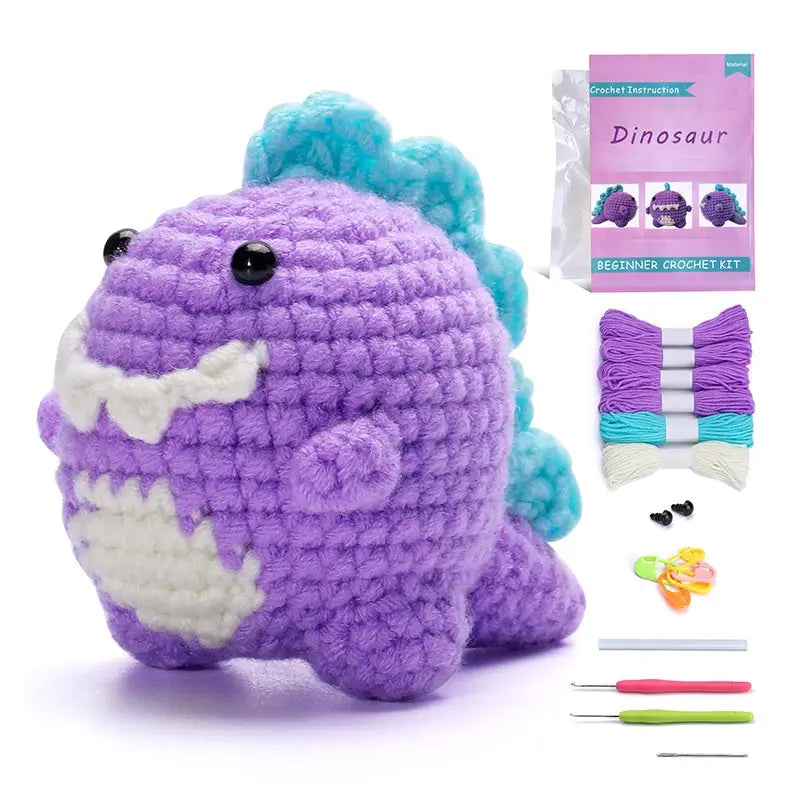 Dinosaur Crochet Kit – DIY Handmade Knitted Wool Doll Ornament Craft Set for Beginners